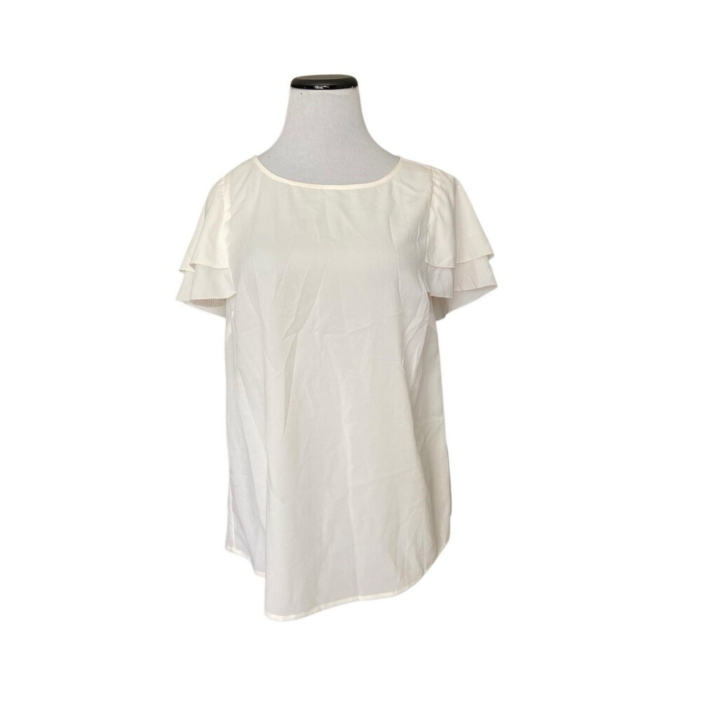 Banana Republic Womens Flutter‎ Short Sleeve Top Size M Ivory Layered Minimalist